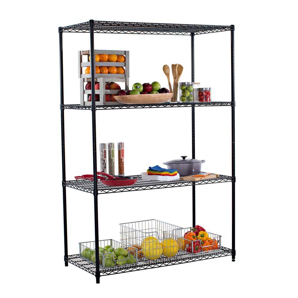 TRINITY Black 4-Tier Steel Wire Shelving Unit (48 in. W x 72 in. H x 24 in. D) TBFPB-0916