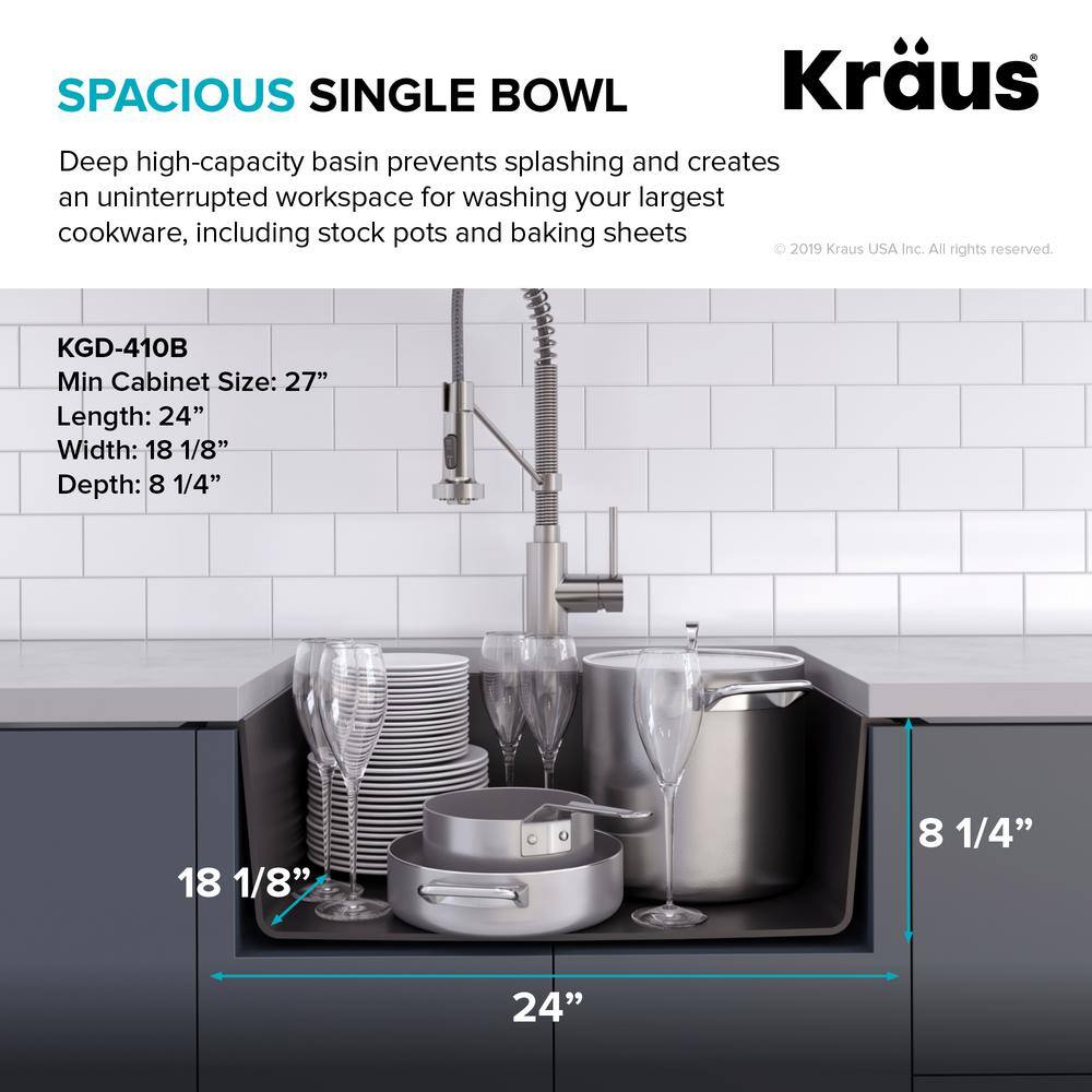 KRAUS Drop-inUndermount Granite Composite 24 in. Single Bowl Kitchen Sink Kit in Black KGD-410B