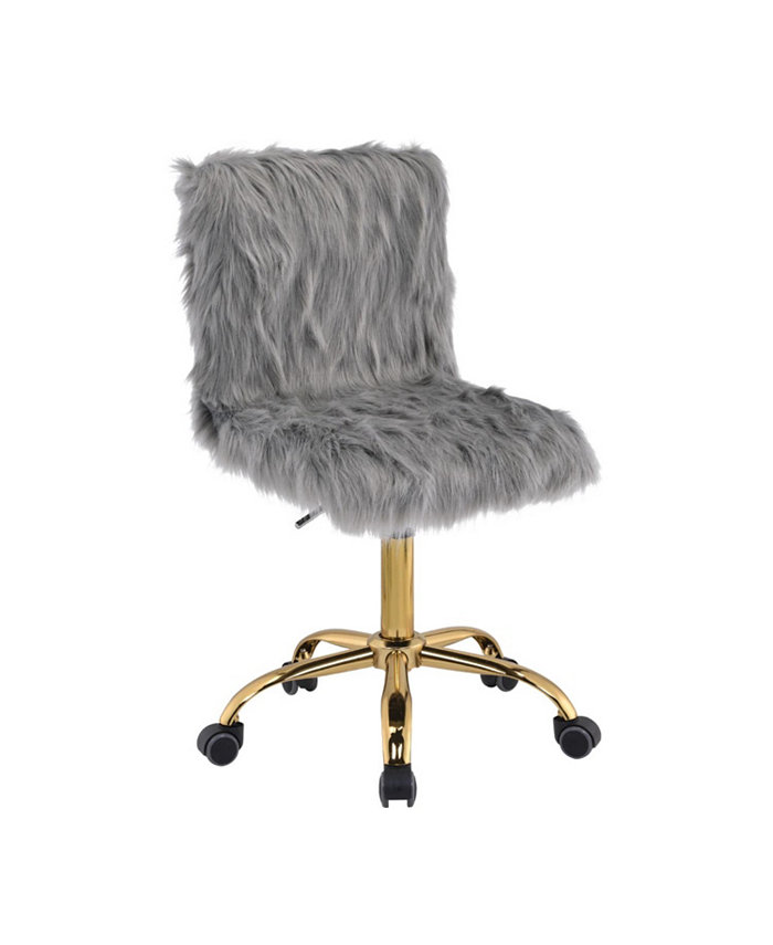 Simple Relax Faux Fur Office Chair with Armless in Gray and Gold