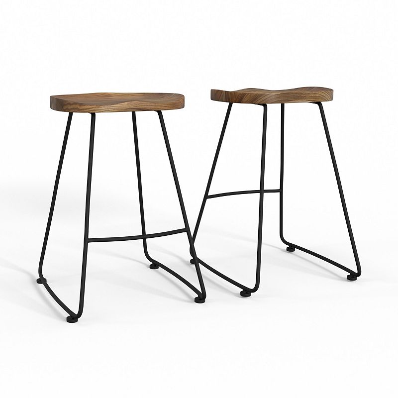 Simpli Home Amberly Saddle Counter-Height Stool 2-Piece Set