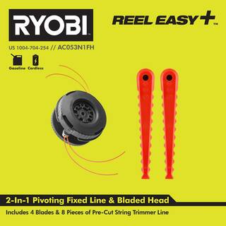 RYOBI REEL EASY+ 2-in-1 Pivoting Fixed Line and Bladed Head for Bump Feed Trimmers AC053N1FH