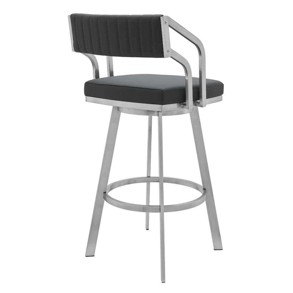 Armen Living Scranton Grey Swivel Modern Metal and Slate Faux Leather Bar and Counter Stool LCCPBABSSG30