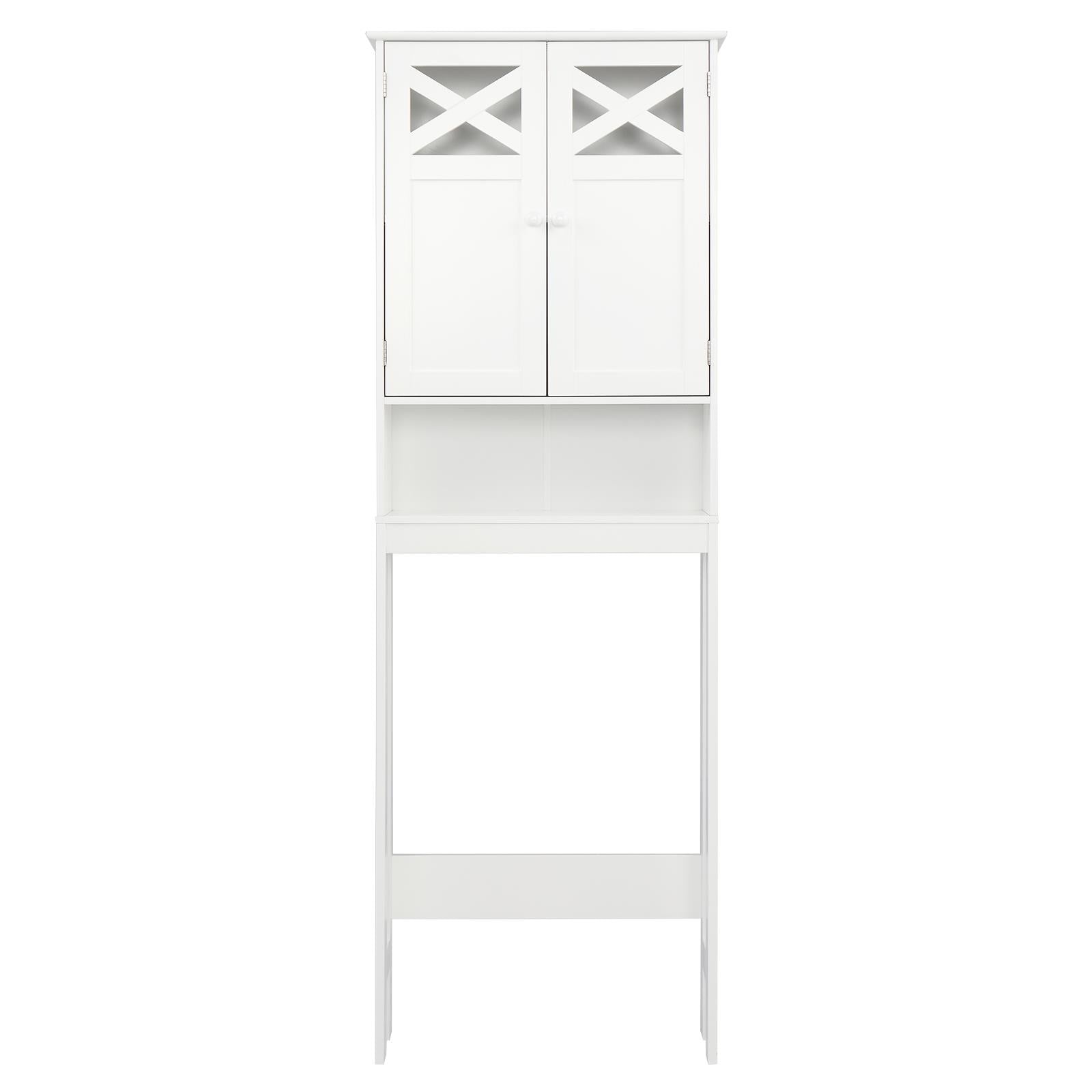 Ktaxon Over the Toilet Bathroom Storage Spacesaver, Freestanding Bathroom Cabinet with Double Doors and Adjustable Shelves, White Finish