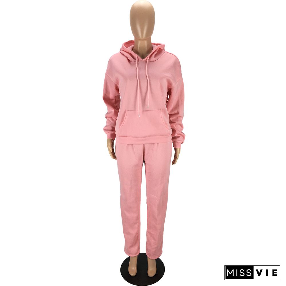 Solid Color Hoodie Sweatshirt Full Pants Set