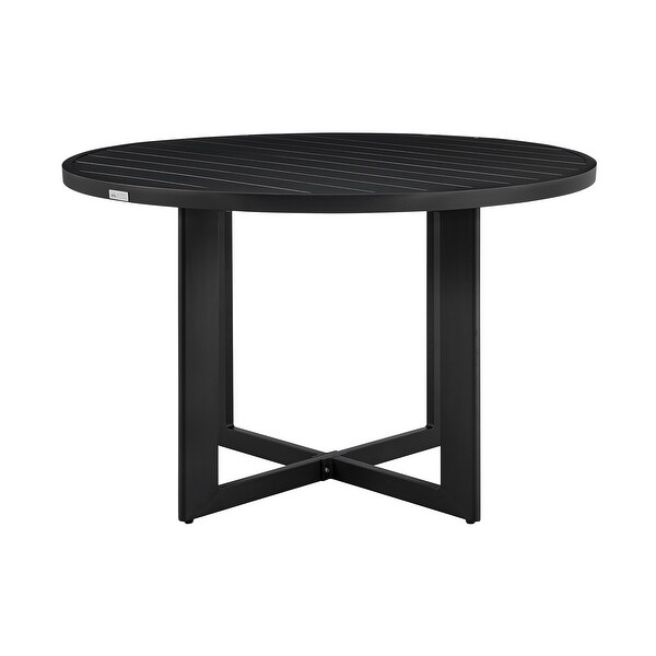 Grand Modern Outdoor Patio Round Dining Table in Black Aluminum