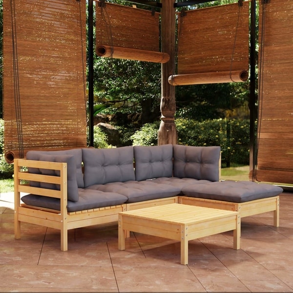 vidaXL Solid Pinewood Patio Lounge Set 5 Piece with Cushions Multi Colors