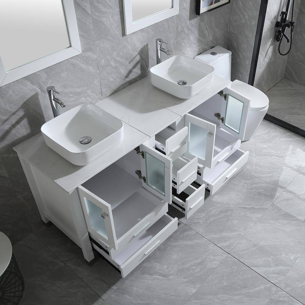 walsport 60 in. W x 21.5 in. D x 61 in. H Double Sinks Bath Vanity in White with Ceramic Top and Mirror 2*USBR4578USBR45792*USBR4361