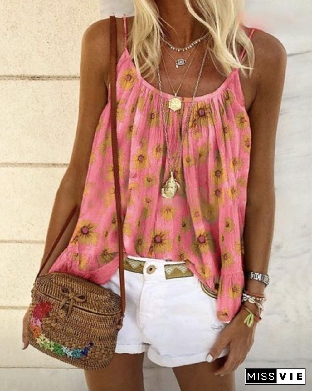 Floral Casual Camisole Neckline Sleeveless Blouses