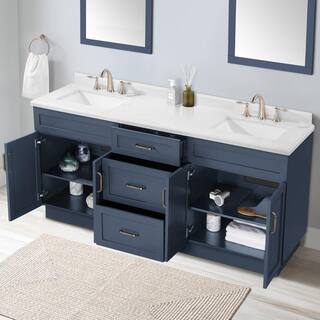 Home Decorators Collection Lincoln 72 in. W x 22 in. D x 34.5 in. H Bath Vanity in Midnight Blue with White Cultured Marble Top Lincoln 72