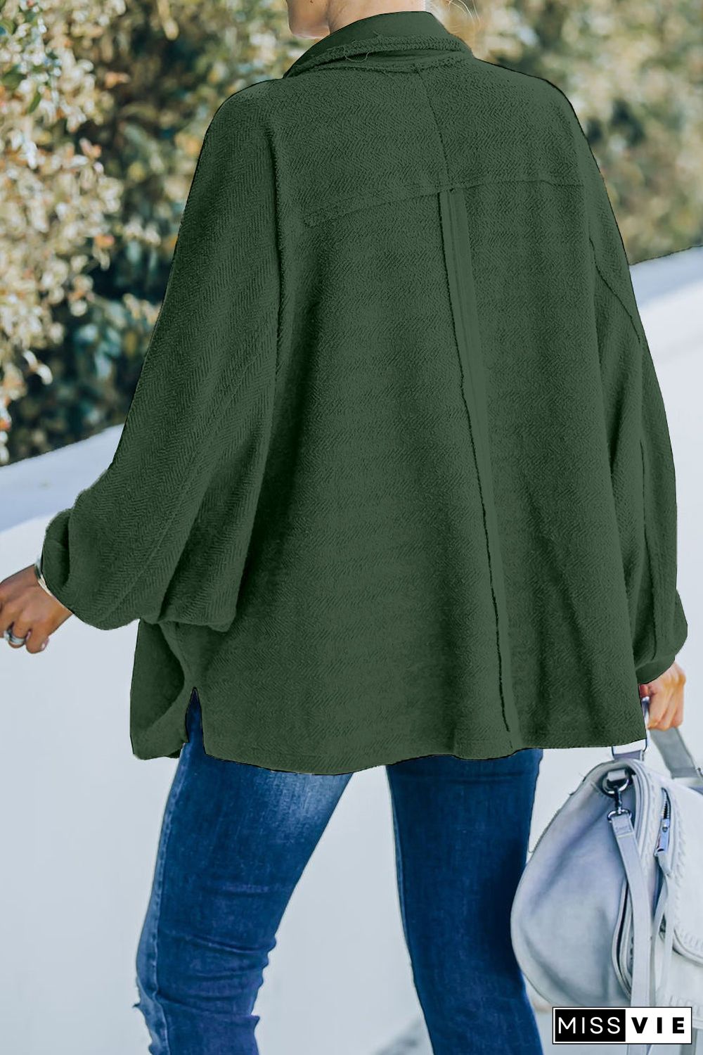 Plus Size Long Sleeve Flap Pocket Henley Top