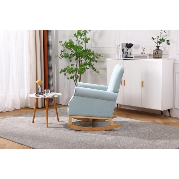 Modern High Back Armchair， Comfortable Rocking Chair Velvet Fabric Padded Seat， Living Room Accent Chairs with Wood Legs