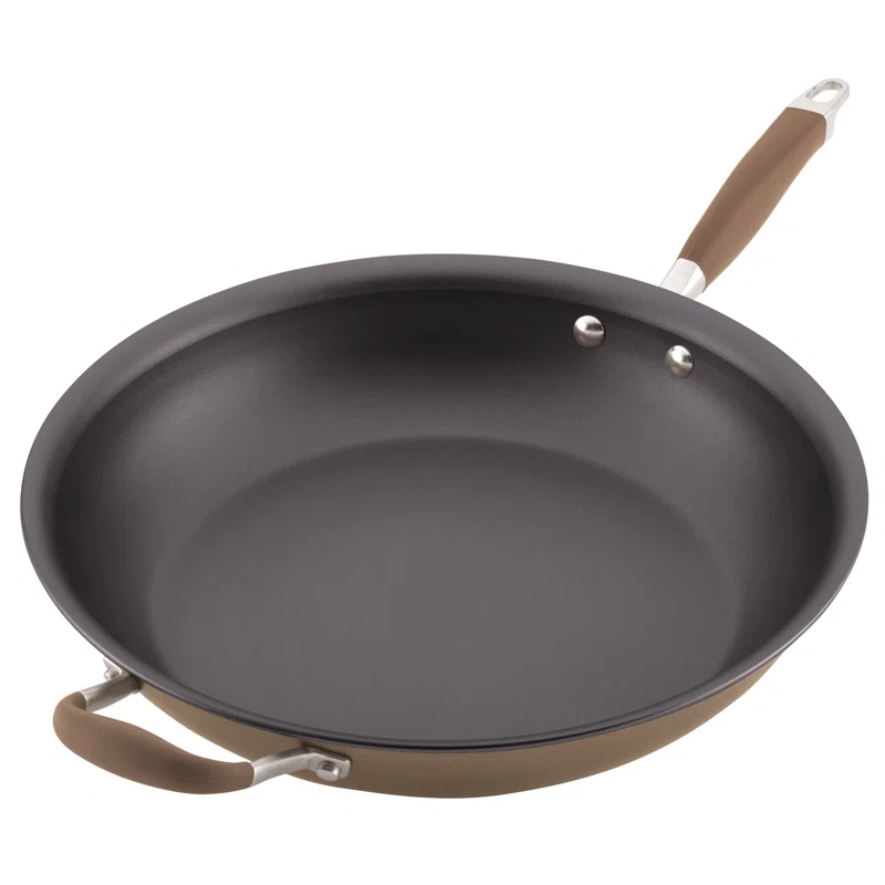 Anolon 84121 Advanced Hard Anodized Nonstick Frying Pan / Fry Pan / Hard Anodized Skillet with Helper Handle - 14 Inch， Brown Bronze