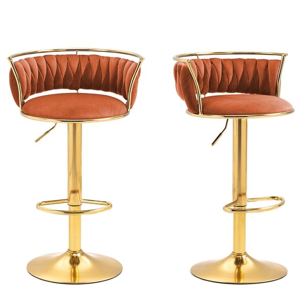 Velvet Swivel Bar Stools with Low Back and Footrest