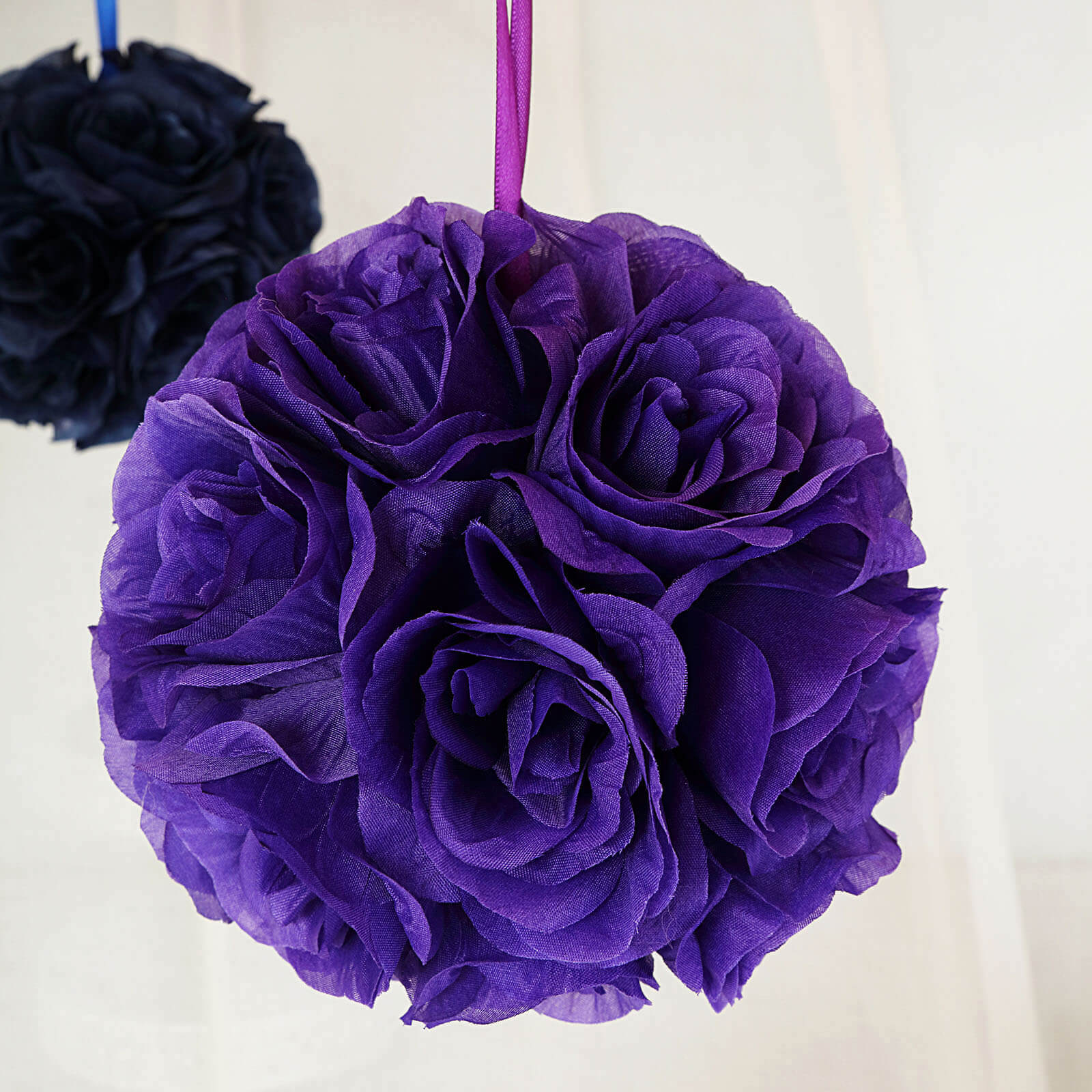 2 Pack Purple Artificial Silk Rose Kissing Ball, Faux Flower Ball 7