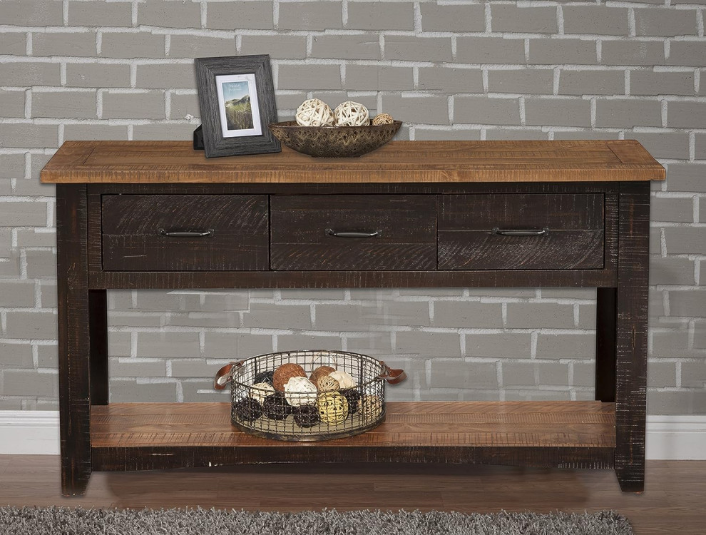 Console Table  Saw Marked Pine Frame  amp3 Drawers   Farmhouse   Console Tables   by Decor Love  Houzz