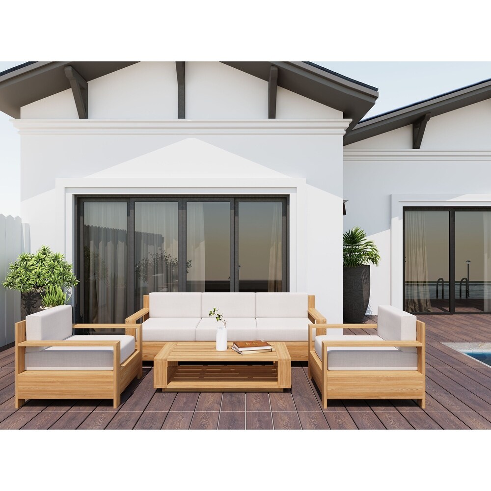 Lothair 4 Piece Teak Deep Seating Outdoor Sofa Set with Sunbrella Cushions