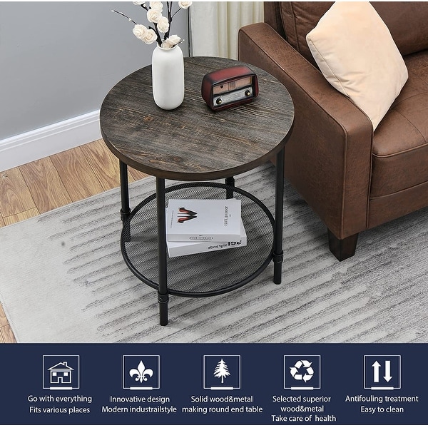 Round Industrial End Table， 2-Tier