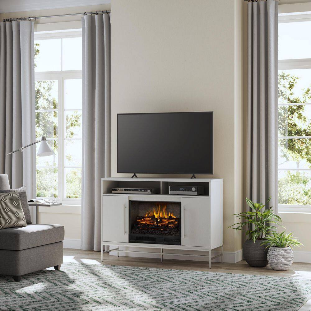 SCOTT LIVING KAPLAN 48 in. Freestanding Media Console Wooden Electric Fireplace in White HDSLFP48L-1B