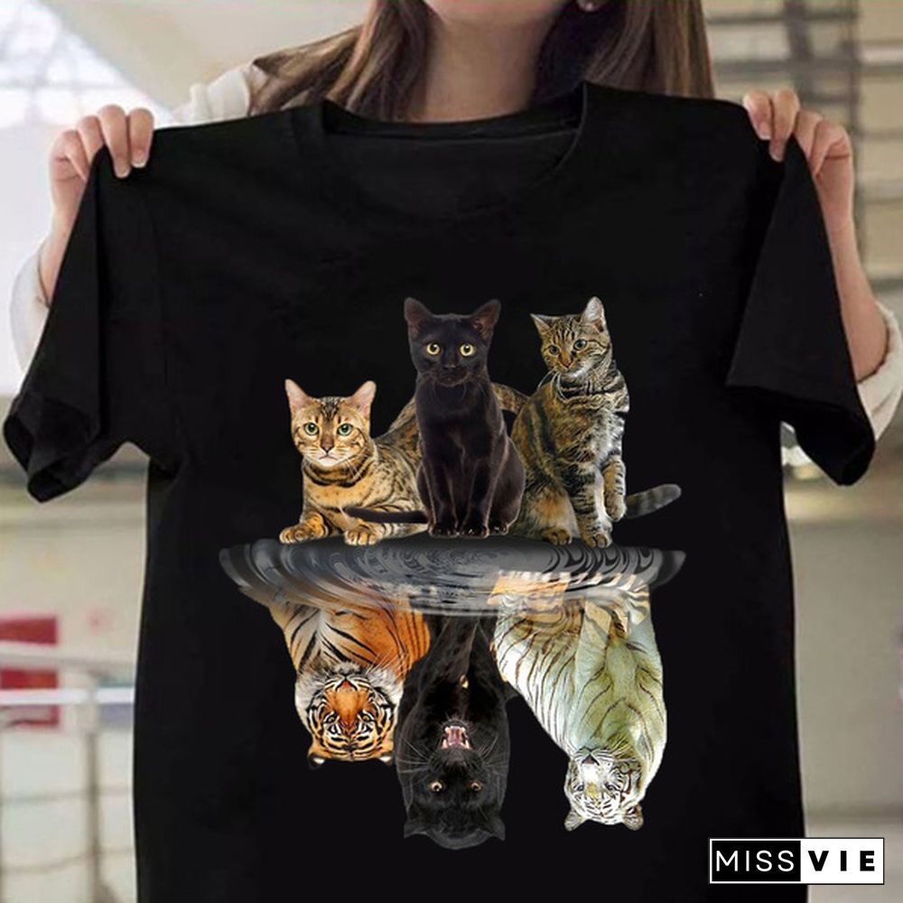 Women's Fashion Printed Cat And Tiger Print T-shirts Summer Casual Loose Round Neck Creative Personalized T-shirts