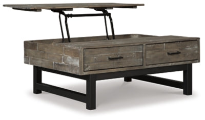 Signature Design by Ashley Mondoro Industrial Rectangular Lift Top Coffee Table, Gray Brown & Black