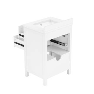 Home Decorators Collection Autumn 24 in. W x 19 in. D x 34.50 in. H Freestanding Bath Vanity in White with White Engineered Stone Top Autumn 24W