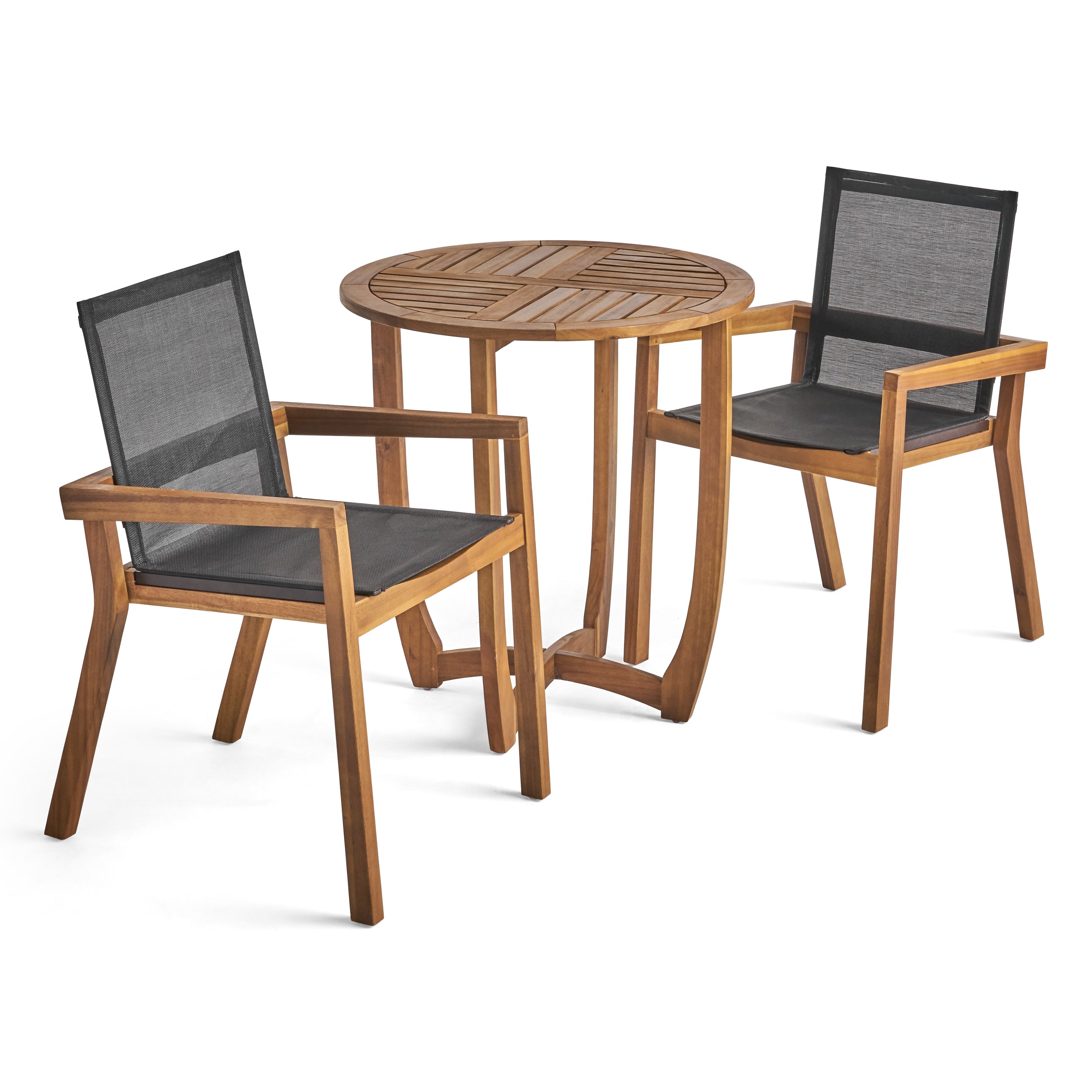 Mark Outdoor Acacia Wood 3 Piece Dining Set with Mesh Seats