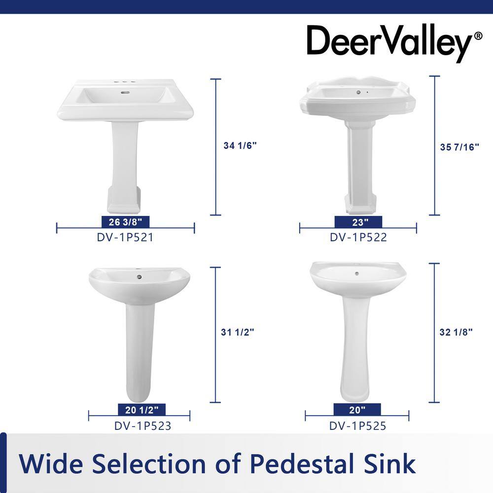 DEERVALLEY Liberty White Vitreous China Pedestal Combo Bathroom Sink in U-Shape Design with Overflow DV-1P523