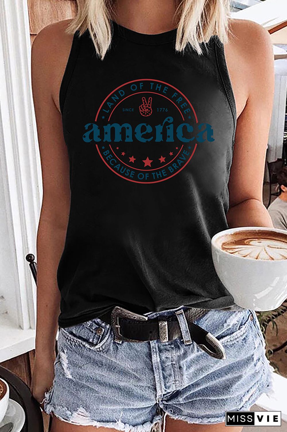 America Letter Print Graphic Tank Top