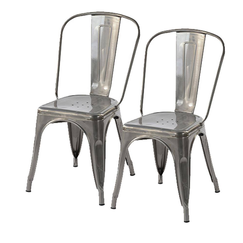 Homy Casa Kricox Silver Metal Tolix Style Stackable Side Chairs (Set of 2) KRICOX SILVER 2PCS