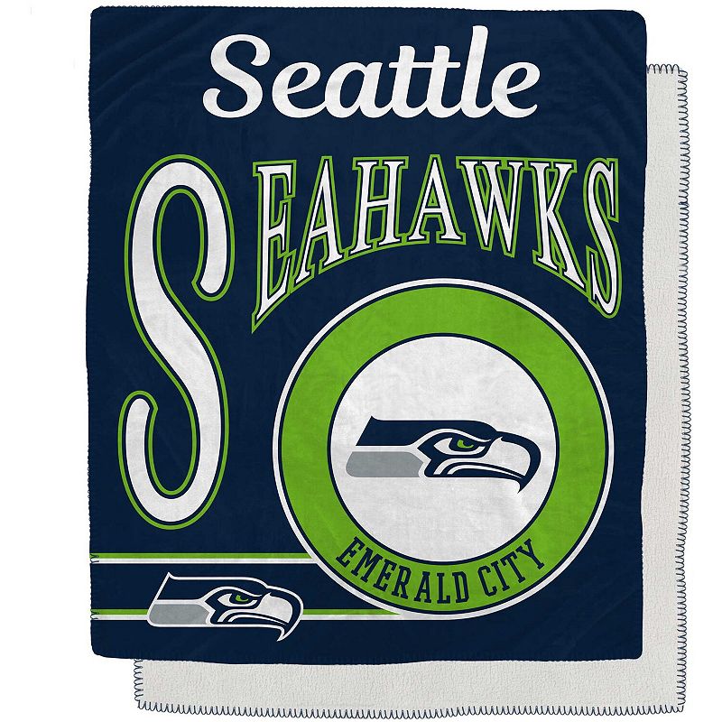 Seattle Seahawks 50 x 60 Retro Emblem Flannel Fleece Sherpa Blanket