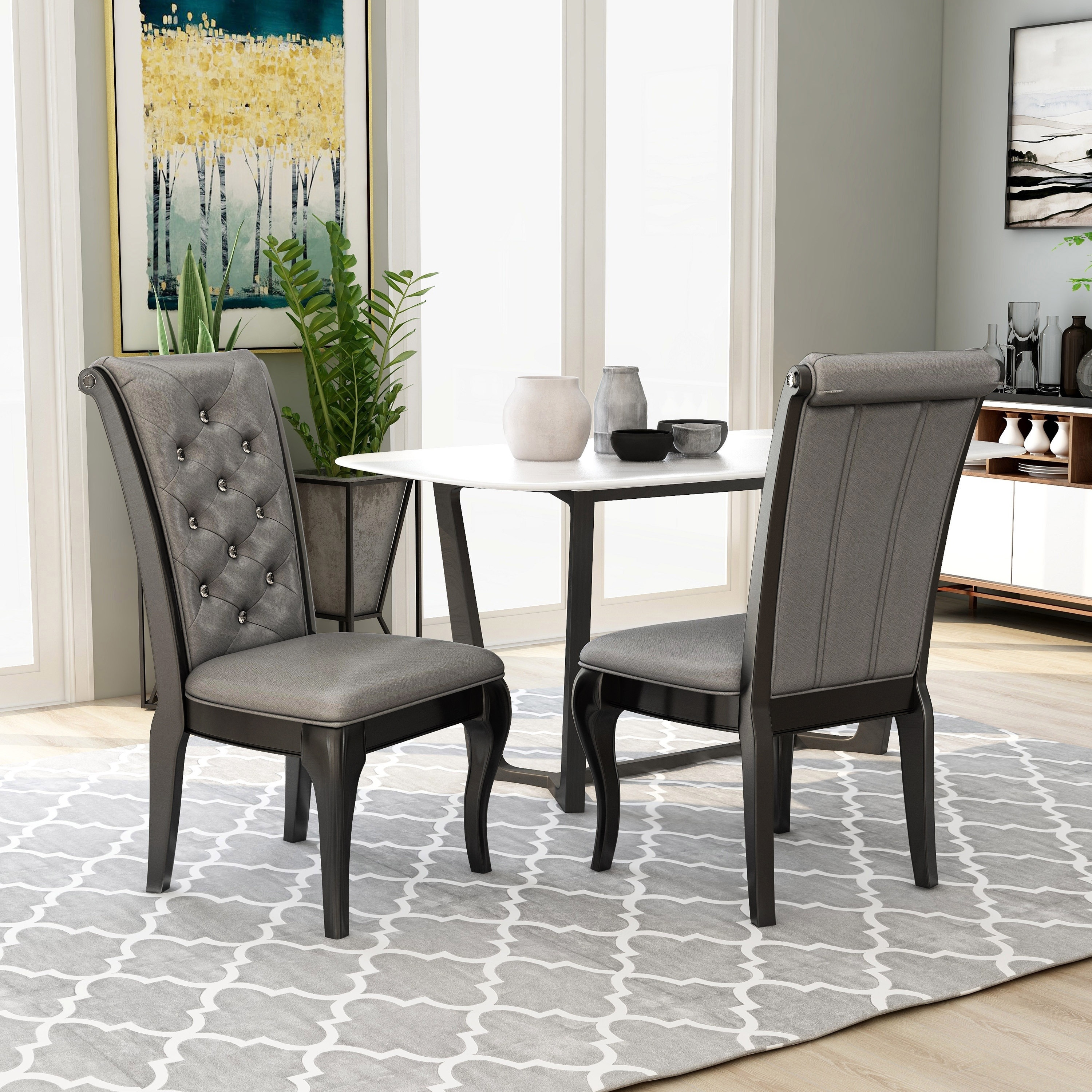 Mora Glam Grey Faux Leather Dining Chairs (Set of 2) by Furniture of America