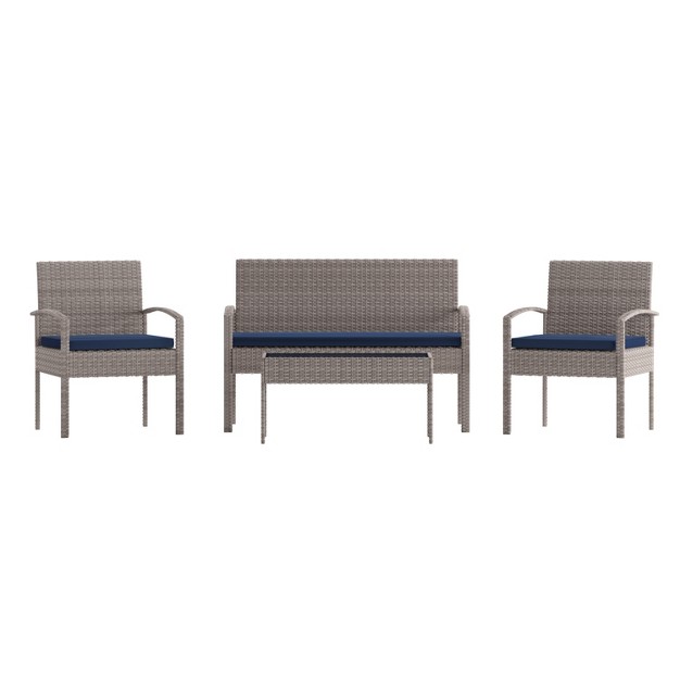 Emma And Oliver 4 Piece Patio Set With Steel Frame And Cushions Outdoor Seating