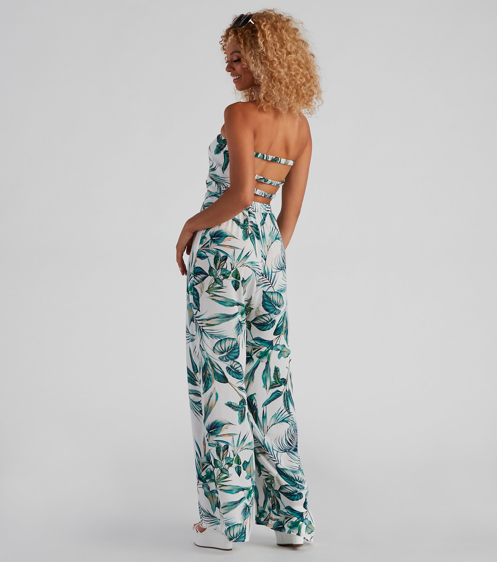 Summer Palms Strapless Jumpsuit