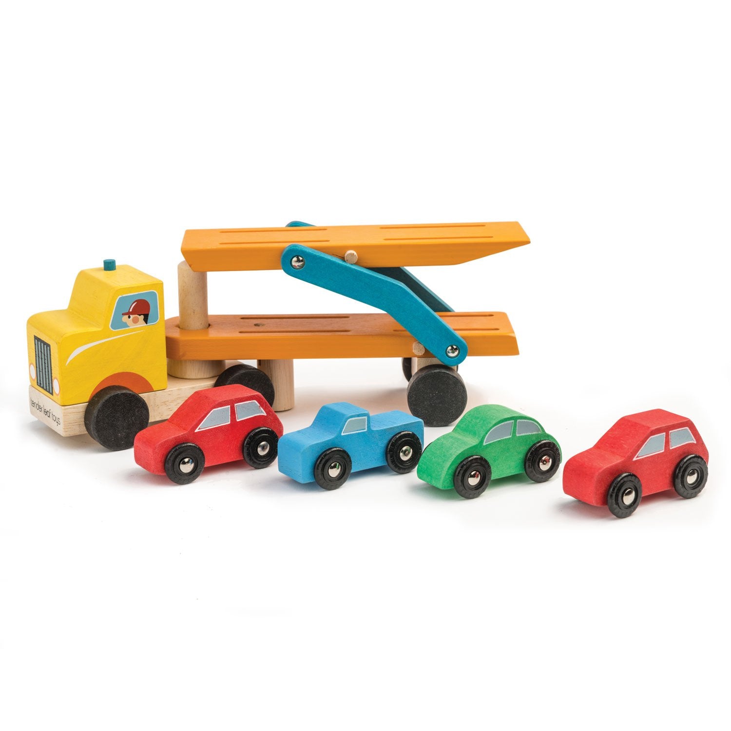 Car Transporter with Four Cars Wooden Toy by Tender Leaf Toys