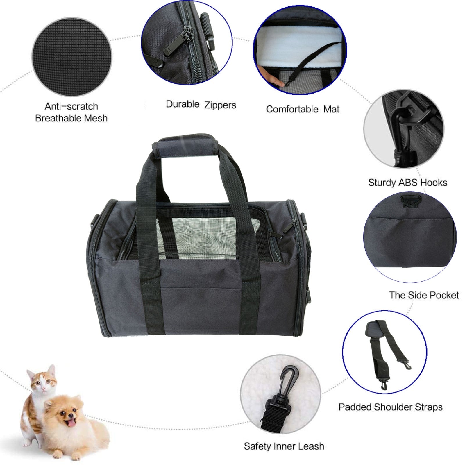 Portable Collapsible Pet Travel Carrier，Puppy Cat Dogs Bag Airline Approved Soft-Sided Collapsible Removable Kennel Bag