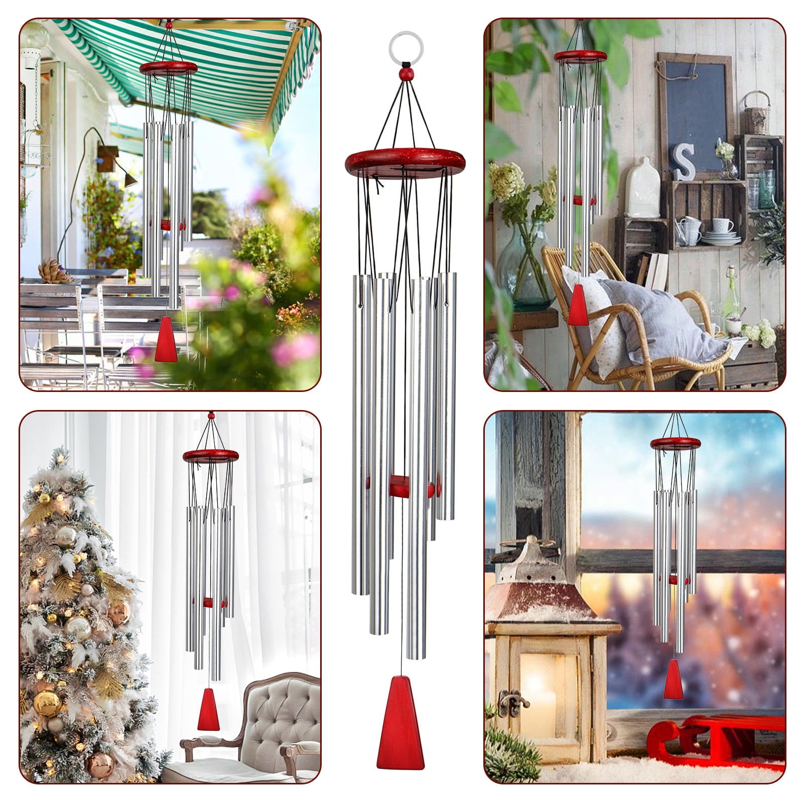 Wind Chimes Outdoor， TSV Large Deep Tone Wind Tubes Windchimes， Memorial Garden Chimes with 6 Aluminum Tuned  Tubes Wind Bell Soothing Melodic Tones Hanging for Indoor Outdoor Garden Patio Decor