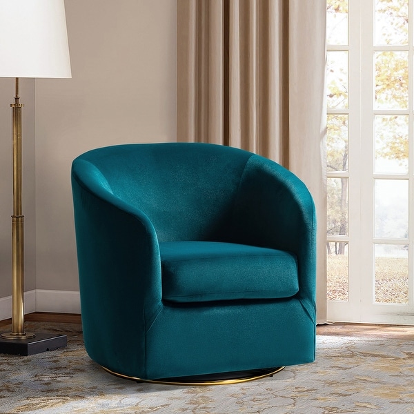 Eleuterio Modern Velvet Curved Swivel Accent Barrel Chair with Metal Base by HULALA HOME