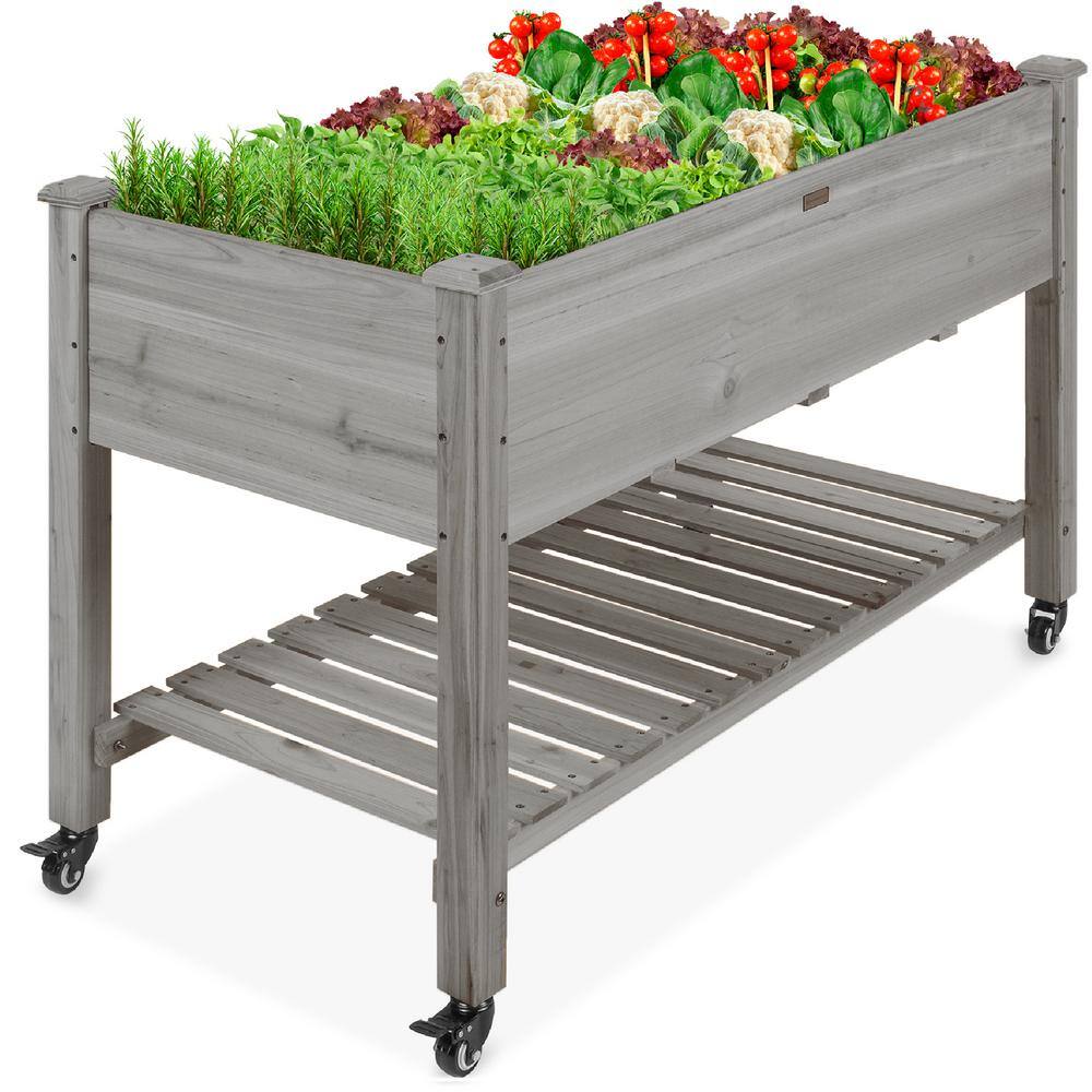 Best Choice Products 48 in. x 24 in. x 32 in. Wood Raised Garden Bed with Lockable Wheels Liner - Gray SKY6624