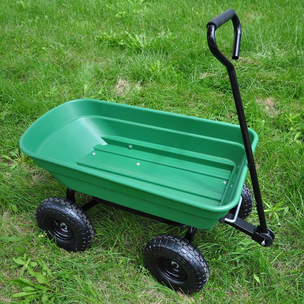 Green Folding Wagon Poly Garden Dump Cart  300 Pound Capacity