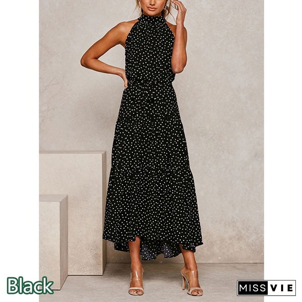 Women Polka Dot Print Dress New Summer Womens Dresses Boho Maxi Long Evening Party Dress Beach Dress Sundress