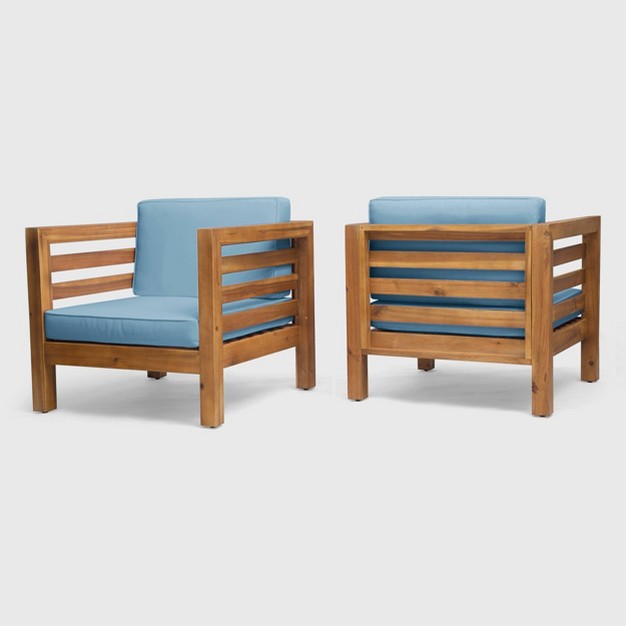 Oana Set Of 2 Acacia Wood Club Chairs Teak blue Christopher Knight Home