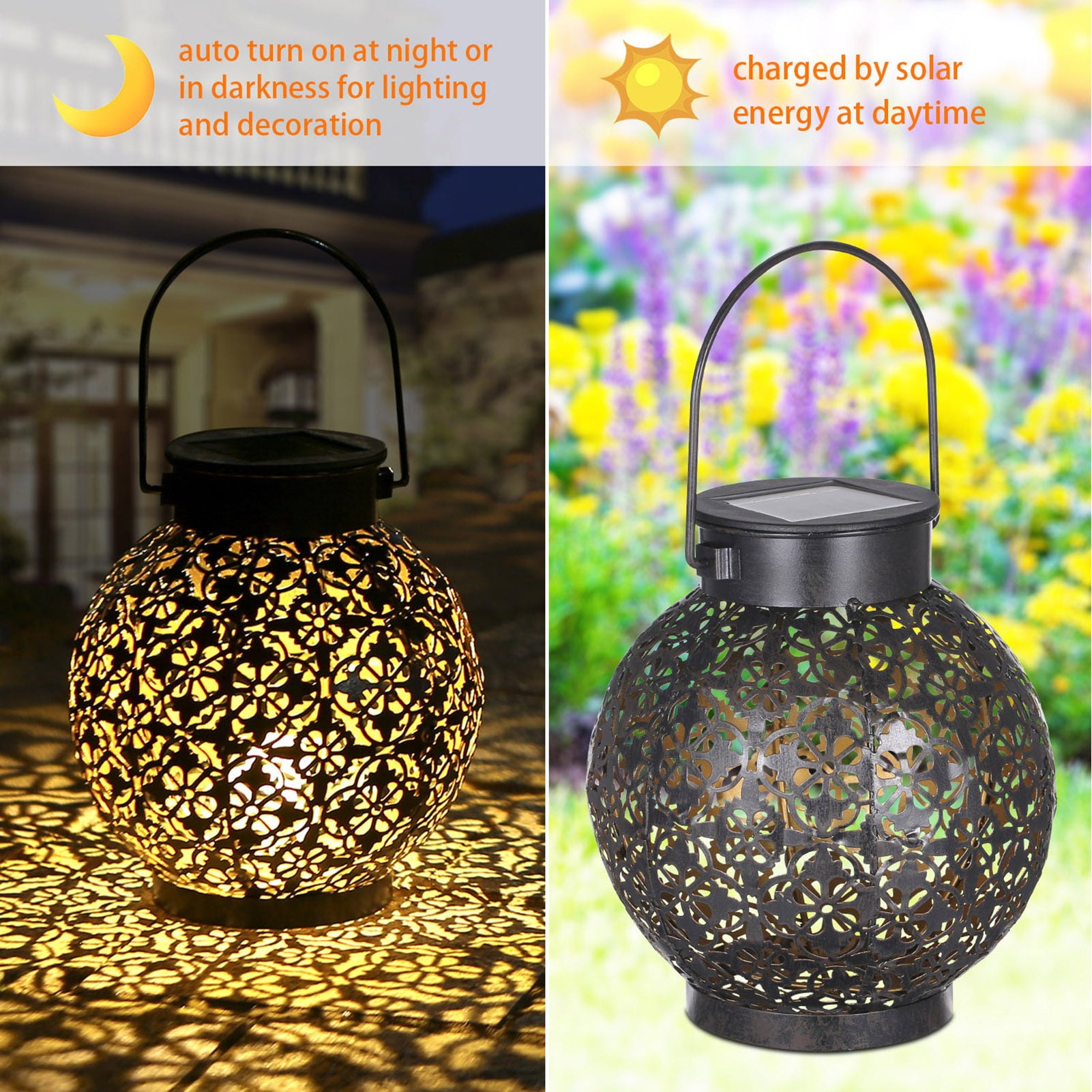 Tomshine Solar Lanterns Outdoor Waterproof Metal Hanging Solar Lights LED Decorative Light for Garden Patio 2 Pack (Bronze)