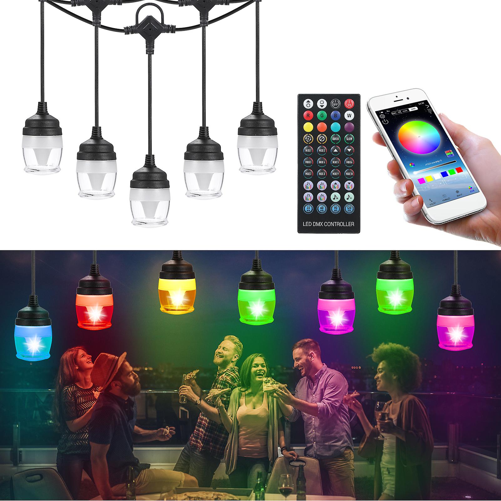 Leds String Light With 12pcs Shatterproof Light Bulbs Dimmable Multi-color Changing Mode Timer Function 40keys Remote Controller and Bt Connection Smart