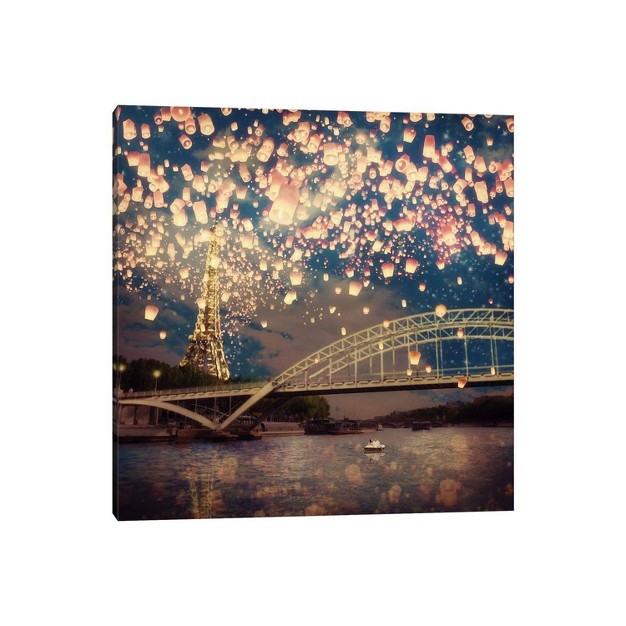 Love Wish Lanterns Over Paris By Paula Belle Flores Unframed Wall Canvas Icanvas