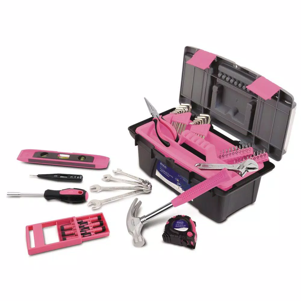 Apollo 53-Piece Home Tool Kit with Tool Box in Pink and#8211; XDC Depot