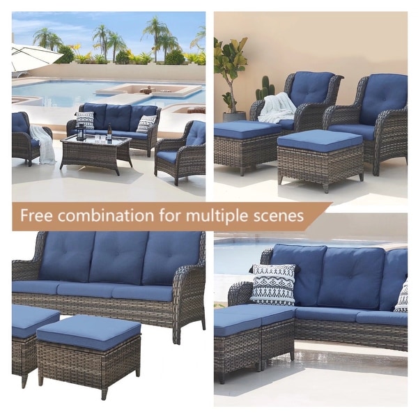 Pocassy 6 Piece Outdoor Wicker Conversation Sofa Set