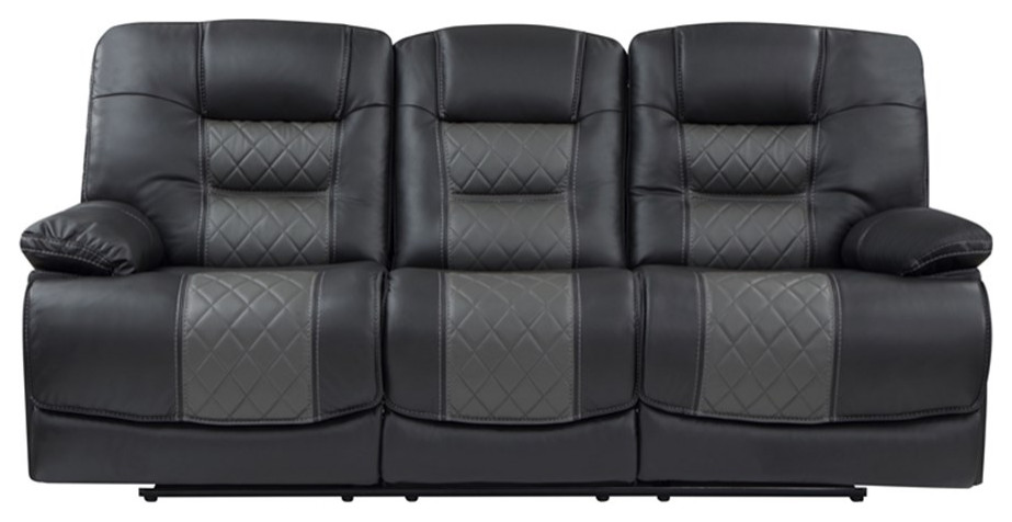 Lexicon Fabian Breathable Faux Leather Double Reclining Sofa in 2 Tone Gray   Contemporary   Sofas   by Homesquare  Houzz