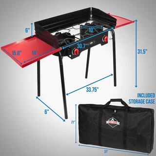 HIKE CREW Outdoor Dual Burner Stove with Carrying Bag and Side Shelves HCSTV2BSH