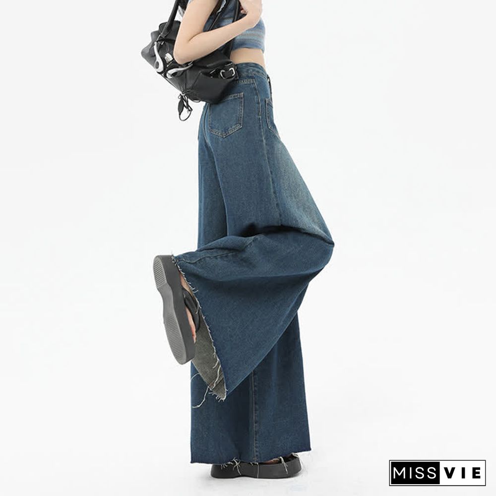 Retro High Waist Wide Leg Casual Denim Pants