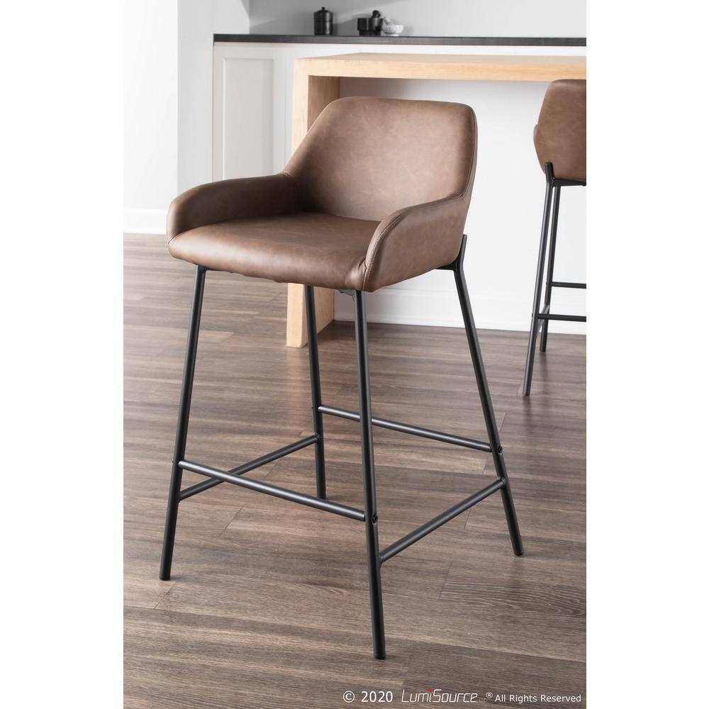 Lumisource Daniella 24 in. Espresso Faux Leather Industrial Counter Stool (Set of 2) B24-DNLA BKE2